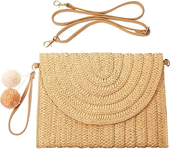 Straw Shoulder Bag Clutch Straw Crossbody Bag Beach Straw Handmade Bag Woven Rattan Bag for Women Envelope Wallet