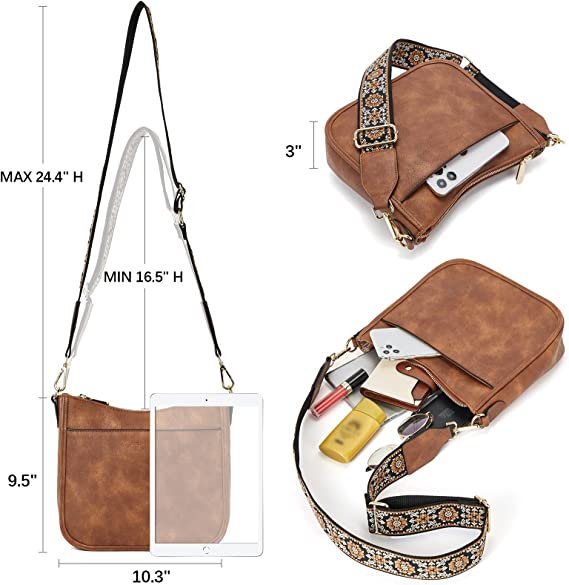 Crossbody Bags for Women Leather Handbags Hobo Shoulder Bags with Adjustable Colored Strap