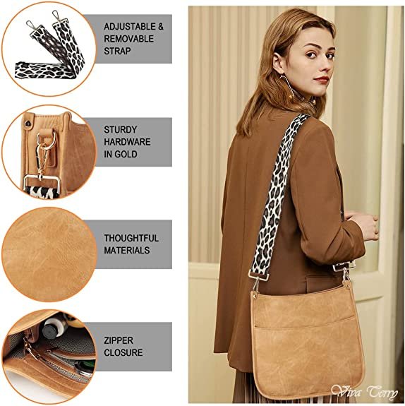 Vegan Leather Crossbody Fashion Shoulder Bag Purse with Adjustable Strap